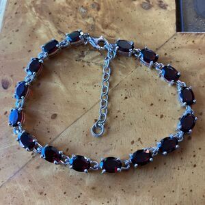 Natural Red Garnet Sterling Silver Tennis Bracelet